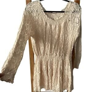 Free People Long Sleeve Ruched Lace In Cream Size XS